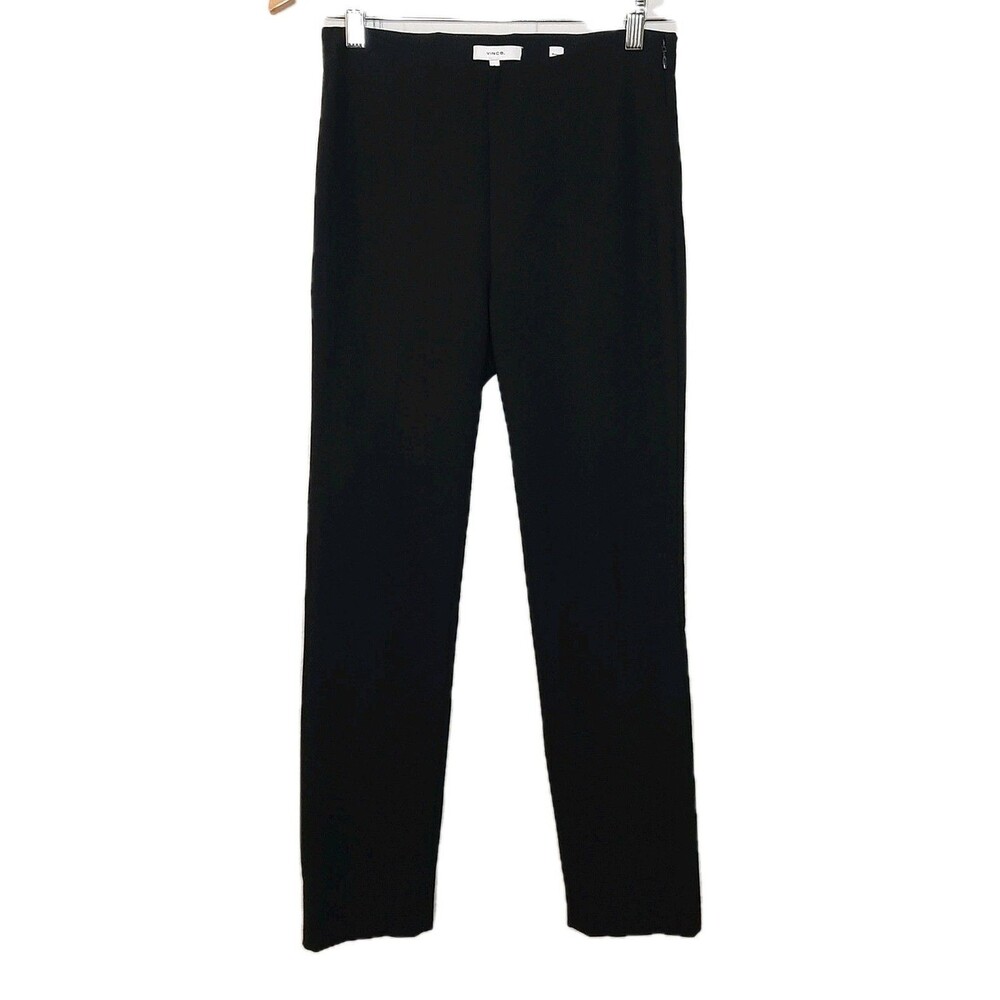 Vince Ponte Pants Black Women Size S Front Seam Zipper Elastic Waist Back Slit